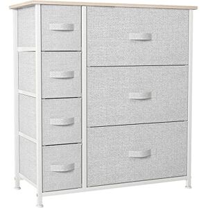 YITAHOME Commode pour Chambre à Coucher d'enfant, Commode à 7 Tiroirs en Tissu Meuble de Rangement avec Dessus en Bois et Grand Espace de Rangement , Salon, Gris Clair - Publicité