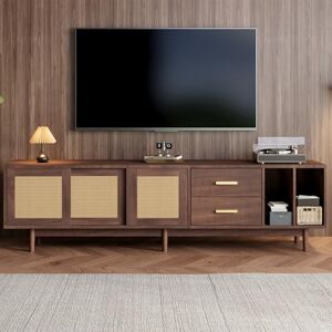 BTM 190 cm TV-Schrank Placard de Rangement, Lowboard avec tiroirs, MDF Marron avec Rattan, 6 Pieds de Support, Multifonctionnel pour Salon - Publicité BTM 190 cm TV-Schrank Placard de Rangement, Lowboard avec tiroirs, MDF Marron avec Rattan, 6 Pieds de Support, Multifonctionnel pour Salon - Publicité
