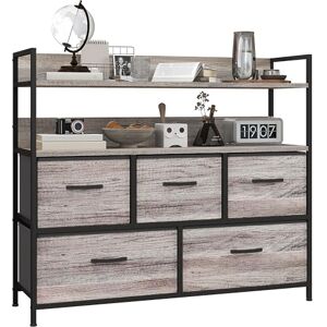 HOMCOM Commode avec 5 tiroirs en tissu pliables, commode chambre, meuble de rangement avec étagères ouvertes, plateau et cadre en acier, style industriel, pour chambre, salon, couloir, effet bois gris - Publicité HOMCOM Commode avec 5 tiroirs en tissu pliables, commode chambre, meuble de rangement avec étagères ouvertes, plateau et cadre en acier, style industriel, pour chambre, salon, couloir, effet bois gris - Publicité