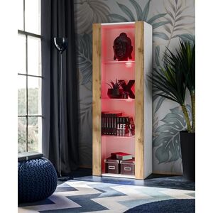 Komodee Vitrine Armoire Tivoli, Blanc/Wotan, Largeur 55cm x Hauteur 159cm x Profondeur 35cm,LED RGB, 3 étagères en Verre, pour Salon, Chambre, Entrée - Publicité Komodee Vitrine Armoire Tivoli, Blanc/Wotan, Largeur 55cm x Hauteur 159cm x Profondeur 35cm,LED RGB, 3 étagères en Verre, pour Salon, Chambre, Entrée - Publicité