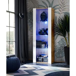 Komodee Vitrine Armoire Tivoli, Wotan/Blanc, Largeur 55cm x Hauteur 159cm x Profondeur 35cm,LED Bleu, 3 étagères en Verre, pour Salon, Chambre, Entrée - Publicité Komodee Vitrine Armoire Tivoli, Wotan/Blanc, Largeur 55cm x Hauteur 159cm x Profondeur 35cm,LED Bleu, 3 étagères en Verre, pour Salon, Chambre, Entrée - Publicité