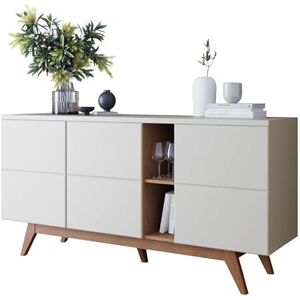 ACTUAL DIFFUSION Buffet Bas 3 Portes 7 Niches Blanc Grisé et Chêne 5 Pieds Bois L 160 H 80.2 P 44.5 cm - Publicité ACTUAL DIFFUSION Buffet Bas 3 Portes 7 Niches Blanc Grisé et Chêne 5 Pieds Bois L 160 H 80.2 P 44.5 cm - Publicité
