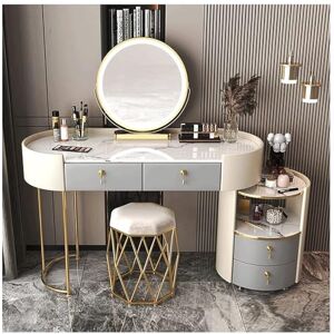 BBYGFR Bureau de courtoisie avec Miroir LED, Tabouret de Maquillage rembourré et Armoire latérale, Coiffeuse, Grande Table de Maquillage avec tiroirs (100 cm Blanc) ( - Publicité