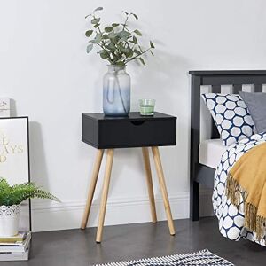 [en.casa] Petite Table avec Tiroir Table de Nuit Table de Chevet Commode Meuble de Rangement Table en Panneau de Fibre de Bois Pieds de Table en Pin Noir 60 x 40 x 29,5 cm - Publicité