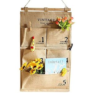 DUBENS Organisateur de Rangement en Toile de Coton avec 5 Poches pour Placard de Rangement pour Armoire de Porte Murale avec Chambre à Coucher, Cuisine - Publicité DUBENS Organisateur de Rangement en Toile de Coton avec 5 Poches pour Placard de Rangement pour Armoire de Porte Murale avec Chambre à Coucher, Cuisine - Publicité