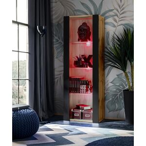 Komodee Vitrine Armoire Tivoli, Wotan/Noir, Largeur 55cm x Hauteur 159cm x Profondeur 35cm,LED RGB, 3 étagères en Verre, pour Salon, Chambre, Entrée - Publicité Komodee Vitrine Armoire Tivoli, Wotan/Noir, Largeur 55cm x Hauteur 159cm x Profondeur 35cm,LED RGB, 3 étagères en Verre, pour Salon, Chambre, Entrée - Publicité