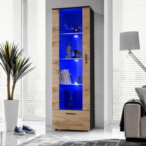 Komodee , Vitrine Armoire Alessandria, Noir Wotan, Largeur 60 cm x Hauteur :192 cm x Profondeur 42 cm, LED Bleues, 3 étagères, pour Salon, Chambre, Entrée - Publicité Komodee , Vitrine Armoire Alessandria, Noir Wotan, Largeur 60 cm x Hauteur :192 cm x Profondeur 42 cm, LED Bleues, 3 étagères, pour Salon, Chambre, Entrée - Publicité