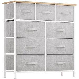 YITAHOME Commode avec 9 tiroirs Tour de Rangement en Tissu, unité d'organisation pour Chambre à Coucher, Cadre en Acier Robuste, Dessus en Bois et bacs en Tissu à Tirer Facilement (Gris Clair) - Publicité