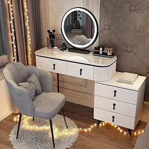 Suuim Ensemble de coiffeuse de maquillage avec miroir LED réglable, tabouret rembourré et 4 à 5 tiroirs, table de rangement pour cosmétiques pour chambre à coucher, dressing (gris + (blanc noir 100 cm) - Publicité