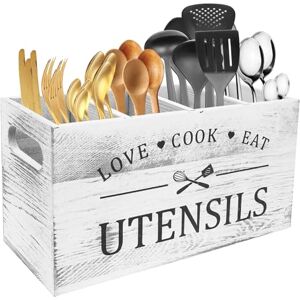 QINGLANG Grand porte-ustensiles en bois, organisateur d'ustensiles de cuisine rustique avec 4 compartiments et fond de drainage, organisateur de couverts, ustensiles de ferme, rangement pour ustensiles de - Publicité QINGLANG Grand porte-ustensiles en bois, organisateur d'ustensiles de cuisine rustique avec 4 compartiments et fond de drainage, organisateur de couverts, ustensiles de ferme, rangement pour ustensiles de - Publicité