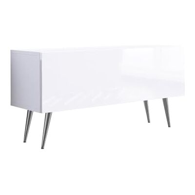 3E 3xE living.com Meuble TV : Une Porte, Une étagère, Couleur : Blanc Mat/Blanc Brillant, Pieds chromés, D : L : 100 cm, H : 52 cm, P : 32 cm - Publicité 3E 3xE living.com Meuble TV : Une Porte, Une étagère, Couleur : Blanc Mat/Blanc Brillant, Pieds chromés, D : L : 100 cm, H : 52 cm, P : 32 cm - Publicité