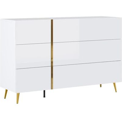 Unique Commode 6 tiroirs Blanc Brillant et doré MARZIALO - Publicité Unique Commode 6 tiroirs Blanc Brillant et doré MARZIALO - Publicité