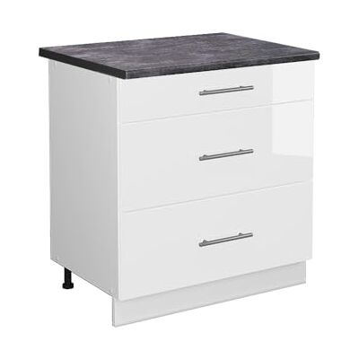 Vicco Meuble Cuisine Fame-Line, Blanc Haute Brillance, 80cm avec 3 tiroirs, PT Anthracite, à Combiner avec d'autres modules de la série Fame-Line - Publicité Vicco Meuble Cuisine Fame-Line, Blanc Haute Brillance, 80cm avec 3 tiroirs, PT Anthracite, à Combiner avec d'autres modules de la série Fame-Line - Publicité