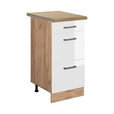 Vicco Meuble Cuisine R-Line, Blanc Haute Brillance, 40cm avec tiroirs, PT Chêne, pour Une Combinaison Libre au Sein de systèmes de Cuisine modulaires - Publicité Vicco Meuble Cuisine R-Line, Blanc Haute Brillance, 40cm avec tiroirs, PT Chêne, pour Une Combinaison Libre au Sein de systèmes de Cuisine modulaires - Publicité