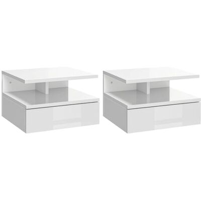 HOMCOM Lot de 2 Tables de Chevet murales, Tables de Nuit suspendues avec tiroir Coulissant, Compartiment Ouvert, Plateau, Style Moderne, pour Chambre à Coucher, 35 x 32 x 22,5 cm, Blanc laqué - Publicité HOMCOM Lot de 2 Tables de Chevet murales, Tables de Nuit suspendues avec tiroir Coulissant, Compartiment Ouvert, Plateau, Style Moderne, pour Chambre à Coucher, 35 x 32 x 22,5 cm, Blanc laqué - Publicité