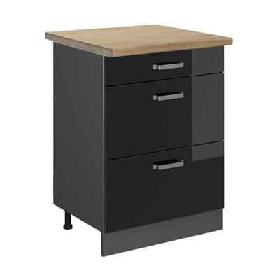 Vicco Meuble Cuisine R-Line, Noir Haute Brillance, 60cm avec tiroirs, PT Chêne, pour Une Combinaison Libre au Sein de systèmes de Cuisine modulaires - Publicité Vicco Meuble Cuisine R-Line, Noir Haute Brillance, 60cm avec tiroirs, PT Chêne, pour Une Combinaison Libre au Sein de systèmes de Cuisine modulaires - Publicité