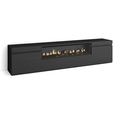 Meuble TV Moderne Cheminée Électrique Noire - 200x45x35cm - Publicité Meuble TV Moderne Cheminée Électrique Noire - 200x45x35cm - Publicité