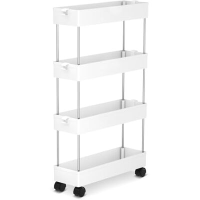TAFONUP Desserte à roulettes, Chariot de Rangement à 4 Niveaux, Chariot de Rangement Mobile pour Cuisine, Salle de Bain, buanderie, Chambre, Espace étroit 86 x 40 x 12.5cm, JW-107 - Publicité TAFONUP Desserte à roulettes, Chariot de Rangement à 4 Niveaux, Chariot de Rangement Mobile pour Cuisine, Salle de Bain, buanderie, Chambre, Espace étroit 86 x 40 x 12.5cm, JW-107 - Publicité