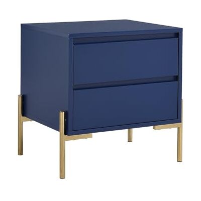 PASCAL MORABITO Table de Chevet 2 tiroirs MDF et métal Bleu laqué et doré KORASA de - Publicité PASCAL MORABITO Table de Chevet 2 tiroirs MDF et métal Bleu laqué et doré KORASA de - Publicité