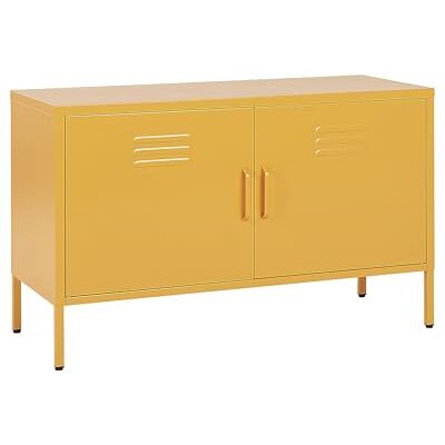Beliani Buffet en Métal Jaune à 2 Portes à Fentes 1 Etagère Mobilier de Bureau Industriel Uria - Publicité Beliani Buffet en Métal Jaune à 2 Portes à Fentes 1 Etagère Mobilier de Bureau Industriel Uria - Publicité