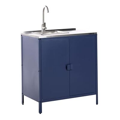Beliani Commode de Jardin Cuisine Extérieure Noire avec 2 Portes et Evier en Acier Bleu Vilama - Publicité Beliani Commode de Jardin Cuisine Extérieure Noire avec 2 Portes et Evier en Acier Bleu Vilama - Publicité