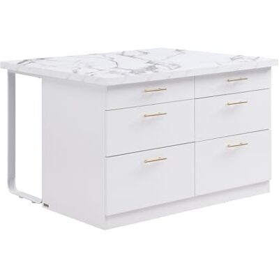 Unique Ilot Central de Cuisine avec 6 tiroirs en MDF et métal Effet marbre Blanc ALEGRITA - Publicité Unique Ilot Central de Cuisine avec 6 tiroirs en MDF et métal Effet marbre Blanc ALEGRITA - Publicité