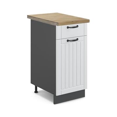 Vicco Meuble Cuisine Fame-Line, Blanc Campagne, 40cm, PT Chêne, à Combiner avec d'autres modules de la série Fame-Line - Publicité Vicco Meuble Cuisine Fame-Line, Blanc Campagne, 40cm, PT Chêne, à Combiner avec d'autres modules de la série Fame-Line - Publicité
