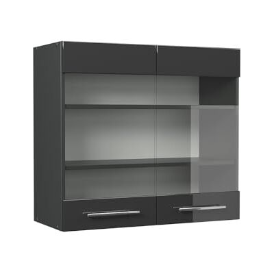 Vicco Armoire en Verre Fame-Line, Anthracite Haute Brillance, 80cm, à Combiner avec d'autres modules de la série Fame-Line - Publicité Vicco Armoire en Verre Fame-Line, Anthracite Haute Brillance, 80cm, à Combiner avec d'autres modules de la série Fame-Line - Publicité