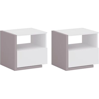 Unique Lot de 2 Tables de Chevet 1 tiroir et 1 Niche Blanc et Taupe Napoli II - Publicité Unique Lot de 2 Tables de Chevet 1 tiroir et 1 Niche Blanc et Taupe Napoli II - Publicité