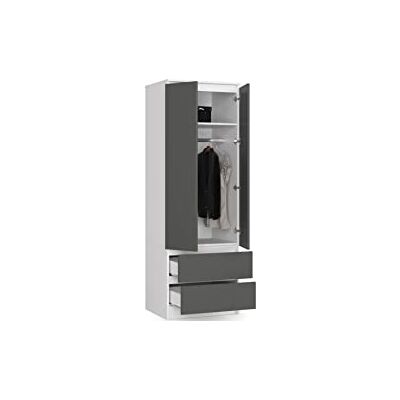 BDW Armoire avec 2 Portes, 2 tiroirs pour Chambre à Coucher, Salon, Couloir 180 x 60 x 51 cm (Blanc/Gris) - Publicité BDW Armoire avec 2 Portes, 2 tiroirs pour Chambre à Coucher, Salon, Couloir 180 x 60 x 51 cm (Blanc/Gris) - Publicité