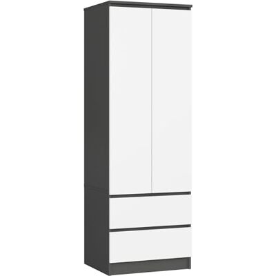 AKORD Armoire 2 Portes Armoir Chambre 2 Tiroirs 2 Etagères et Une Tringle L60 x H180 x P51 cm Armoire sans Penderie Chambre Dressing Rangement PlacardGris Graphite & Façade Blanc - Publicité AKORD Armoire 2 Portes Armoir Chambre 2 Tiroirs 2 Etagères et Une Tringle L60 x H180 x P51 cm Armoire sans Penderie Chambre Dressing Rangement PlacardGris Graphite & Façade Blanc - Publicité