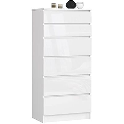 Home Collective Commode blanche brillante avec 6 tiroirs spacieux, 60 cm de large, 130 cm de haut, pour chambre à coucher, couloir, salon, organiseur, commode avec tiroirs, buffet haut en bois - Publicité Home Collective Commode blanche brillante avec 6 tiroirs spacieux, 60 cm de large, 130 cm de haut, pour chambre à coucher, couloir, salon, organiseur, commode avec tiroirs, buffet haut en bois - Publicité
