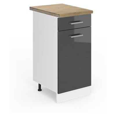 Vicco Meuble Cuisine R-Line, Anthracite Haute Brillance, 40cm, PT Chêne, pour Une Combinaison Libre au Sein de systèmes de Cuisine modulaires - Publicité Vicco Meuble Cuisine R-Line, Anthracite Haute Brillance, 40cm, PT Chêne, pour Une Combinaison Libre au Sein de systèmes de Cuisine modulaires - Publicité
