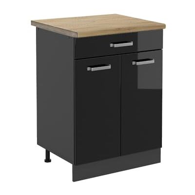 Vicco Meuble Cuisine R-Line, Noir Haute Brillance, 60cm, AP chêne, pour Une Combinaison Libre au Sein de systèmes de Cuisine modulaires - Publicité Vicco Meuble Cuisine R-Line, Noir Haute Brillance, 60cm, AP chêne, pour Une Combinaison Libre au Sein de systèmes de Cuisine modulaires - Publicité