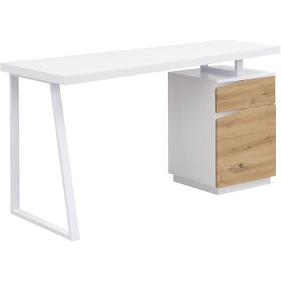 Unique Bureau 1 tiroir et 1 Porte MDF et Acier Coloris : Naturel et Blanc GOTAMA avec Rangement - Publicité Unique Bureau 1 tiroir et 1 Porte MDF et Acier Coloris : Naturel et Blanc GOTAMA avec Rangement - Publicité