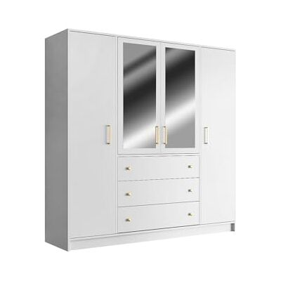 Unique Armoire 4 Portes et 3 tiroirs avec miroirs L196 cm Blanc Lizandro - Publicité Unique Armoire 4 Portes et 3 tiroirs avec miroirs L196 cm Blanc Lizandro - Publicité