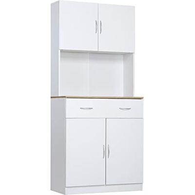 HOMCOM Buffet Haut Cuisine, Armoire de Cuisine, vaisselier, 4 Portes, tiroir, Plan de Travail et étagères réglables, Meuble de Rangement pour Salon, Salle à Manger, 80 x 40 x 180 cm, Blanc - Publicité HOMCOM Buffet Haut Cuisine, Armoire de Cuisine, vaisselier, 4 Portes, tiroir, Plan de Travail et étagères réglables, Meuble de Rangement pour Salon, Salle à Manger, 80 x 40 x 180 cm, Blanc - Publicité