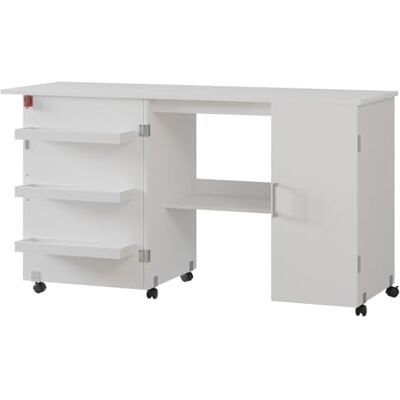 Vicco Table de Couture Carmen, Blanc, 148x75cm avec 3 étagères et Armoire, Pliable sur roulettes pour Une Utilisation Flexible comme Table de Travail - Publicité Vicco Table de Couture Carmen, Blanc, 148x75cm avec 3 étagères et Armoire, Pliable sur roulettes pour Une Utilisation Flexible comme Table de Travail - Publicité