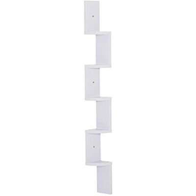 HOMCOM Étagère d'angle Murale à 5 Niveaux Hauteur 120 cm Forme de Zigzag en Bois Blanc - Publicité HOMCOM Étagère d'angle Murale à 5 Niveaux Hauteur 120 cm Forme de Zigzag en Bois Blanc - Publicité