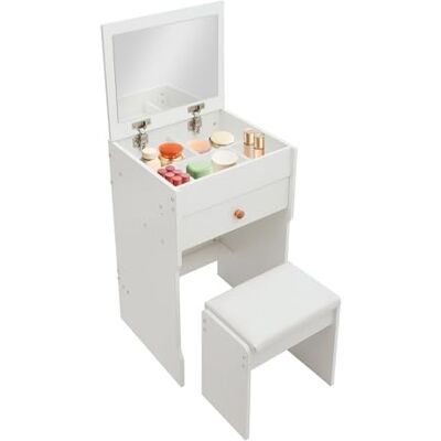 PromiseFly Coiffeuse compacte avec miroir, coiffeuse avec compartiment rabattable, commode pour maisons, appartements, dortoirs, studios, capacité de charge 90 kg, 40 x 37,5 x 72 cm - Publicité PromiseFly Coiffeuse compacte avec miroir, coiffeuse avec compartiment rabattable, commode pour maisons, appartements, dortoirs, studios, capacité de charge 90 kg, 40 x 37,5 x 72 cm - Publicité