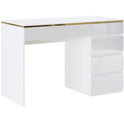 Unique Bureau 5 tiroirs – Blanc Brillant et doré VUKIA avec Rangement - Publicité Unique Bureau 5 tiroirs – Blanc Brillant et doré VUKIA avec Rangement - Publicité