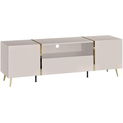 Unique Meuble TV avec 2 Portes, 1 tiroir et 1 Niche Beige et Doré MARZIALO - Publicité Unique Meuble TV avec 2 Portes, 1 tiroir et 1 Niche Beige et Doré MARZIALO - Publicité
