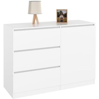 IDMarket Commode 3 tiroirs + 1 Porte TOMI 110 cm Bois Blanc - Publicité IDMarket Commode 3 tiroirs + 1 Porte TOMI 110 cm Bois Blanc - Publicité