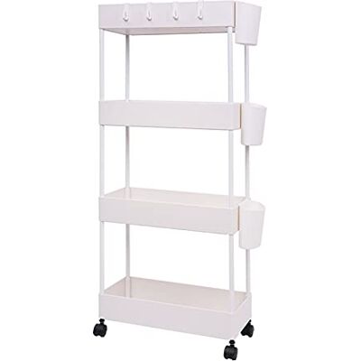BOMKEE Chariot de Rangement Coulissant à 4 Étages Chariot Utilitaire sur Roulettes pour Cuisine, Salle de Bain, Buanderie, Bureau Blanc 01 - Publicité BOMKEE Chariot de Rangement Coulissant à 4 Étages Chariot Utilitaire sur Roulettes pour Cuisine, Salle de Bain, Buanderie, Bureau Blanc 01 - Publicité