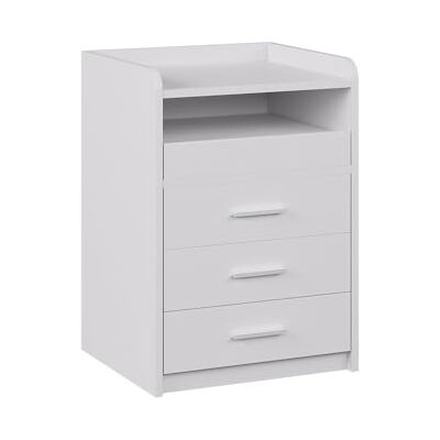 Vicco Table de Nuit Edis, Blanc, 45x64cm avec 3 tiroirs, pour Le Rangement de Livres, réveil et Petits Objets - Publicité Vicco Table de Nuit Edis, Blanc, 45x64cm avec 3 tiroirs, pour Le Rangement de Livres, réveil et Petits Objets - Publicité