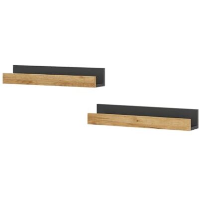 Vicco Étagère Murale Tomy, Anthracite/chêne doré, 60x10cm Lot de 2, adapté au Montage Mural pour Livres et Objets de décoration - Publicité Vicco Étagère Murale Tomy, Anthracite/chêne doré, 60x10cm Lot de 2, adapté au Montage Mural pour Livres et Objets de décoration - Publicité