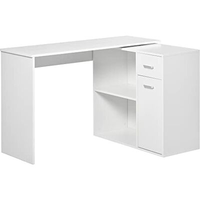 HOMCOM Bureau d'angle Rotatif à 180°, Bureau d'ordinateur avec bibliothèque, tiroir, Placard à Porte et Poste de Travail, pour Chambre, Maison, 117 x 82 x 74 cm, Blanc - Publicité HOMCOM Bureau d'angle Rotatif à 180°, Bureau d'ordinateur avec bibliothèque, tiroir, Placard à Porte et Poste de Travail, pour Chambre, Maison, 117 x 82 x 74 cm, Blanc - Publicité