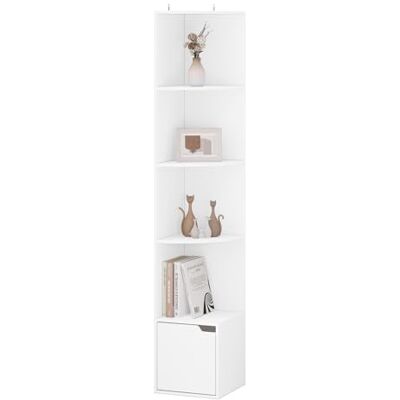 WOLTU Étagère d'angle à 5 Niveaux, Meuble d'angle, Blanc, 1 Placard avec Porte, en Bois d'Ingénierie, SK038ws - Publicité WOLTU Étagère d'angle à 5 Niveaux, Meuble d'angle, Blanc, 1 Placard avec Porte, en Bois d'Ingénierie, SK038ws - Publicité