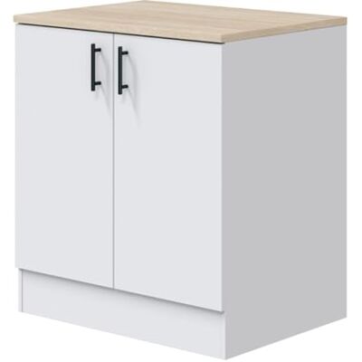 PEGANE Meuble Bas de Cuisine sous évier 2 Portes avec Plan de Travail Coloris Blanc Brillant/chêne Canadien Hauteur 90 x Longueur 80 x Profondeur 60 cm - Publicité PEGANE Meuble Bas de Cuisine sous évier 2 Portes avec Plan de Travail Coloris Blanc Brillant/chêne Canadien Hauteur 90 x Longueur 80 x Profondeur 60 cm - Publicité