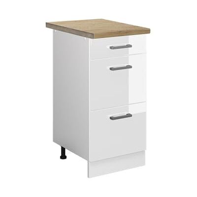 Vicco Meuble Cuisine R-Line, Blanc Haute Brillance, 40cm avec tiroirs, PT Chêne, pour Une Combinaison Libre au Sein de systèmes de Cuisine modulaires - Publicité Vicco Meuble Cuisine R-Line, Blanc Haute Brillance, 40cm avec tiroirs, PT Chêne, pour Une Combinaison Libre au Sein de systèmes de Cuisine modulaires - Publicité